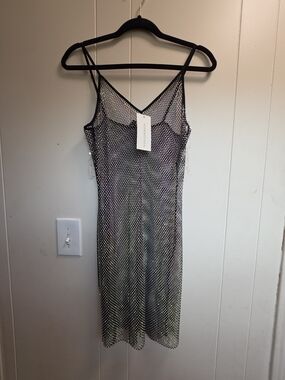 Hot & Delicious Rhinstone Embelished Black Fishnet Mesh Dress